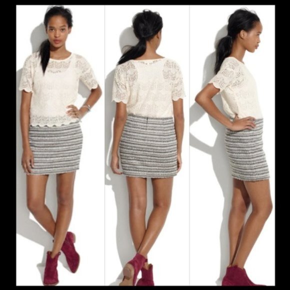 New Madewell Cross Weave textured tweed boucle striped suiting career mini skirt - Picture 2 of 12